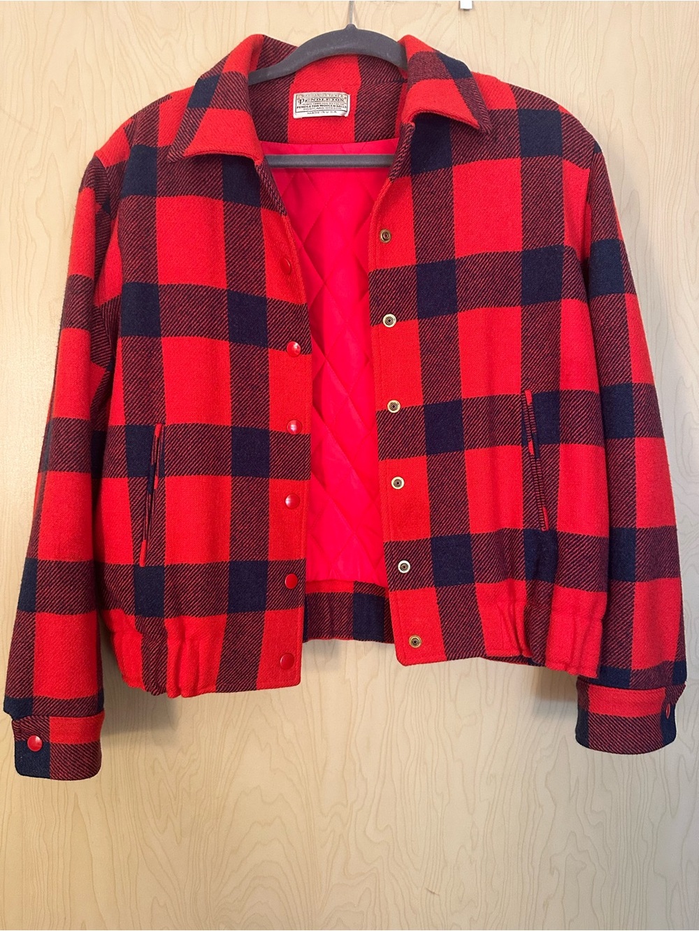 Pendleton Red and Navy Buffalo Plaid Bomber Jacket